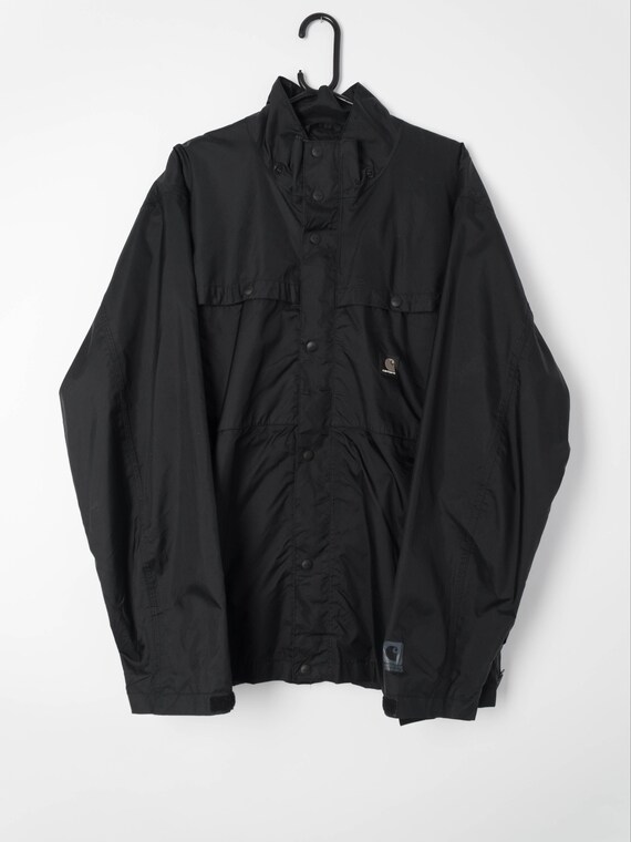 Mens Carhartt Black Lined Rain Jacket with Utility Style Pockets - Large / Extra Large