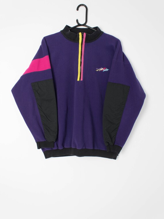 Womens Vintage 90s BMW Purple Fleece Quarter-Zip Arm Pads Funky Colourful Sweatshirt - Medium