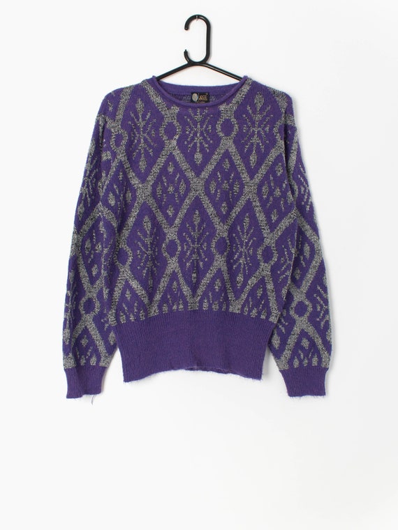 Vintage Christmas sweater in purple with sparkly … - image 1