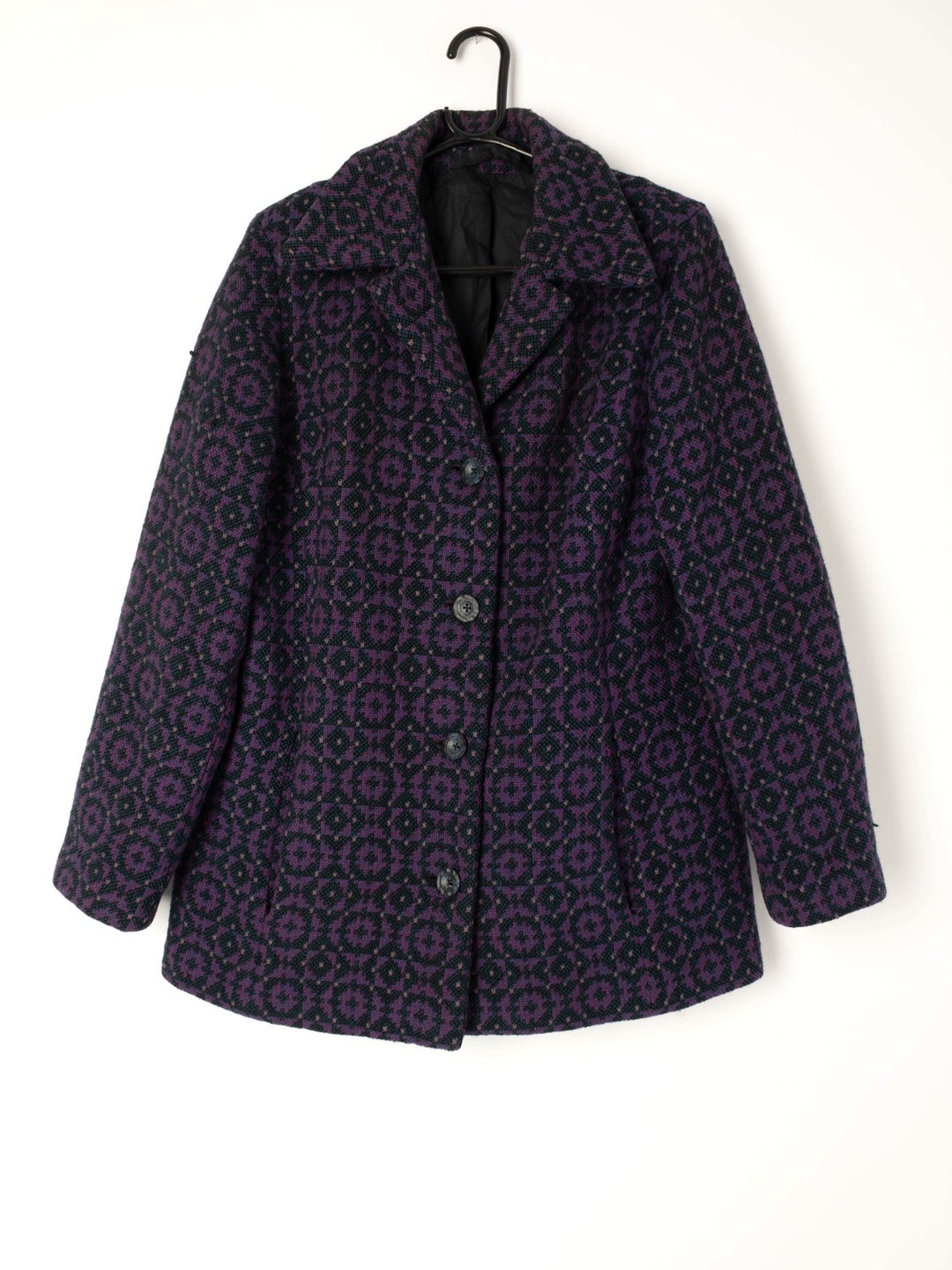 Vintage Welsh Wool Jacket in Purple Geometric Design Medium Etsy