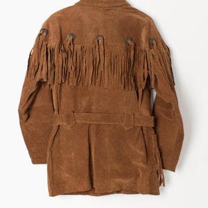 Vintage suede Jacket tan brown with belt and fringe details 1980s Western inspired Small image 4