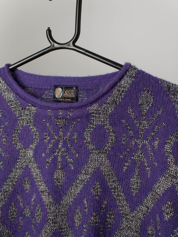 Vintage Christmas sweater in purple with sparkly … - image 3