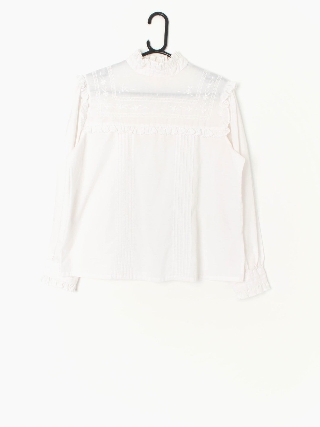 Vintage 70s Blouse White With Frills / Ruffles and Button up Back Large ...