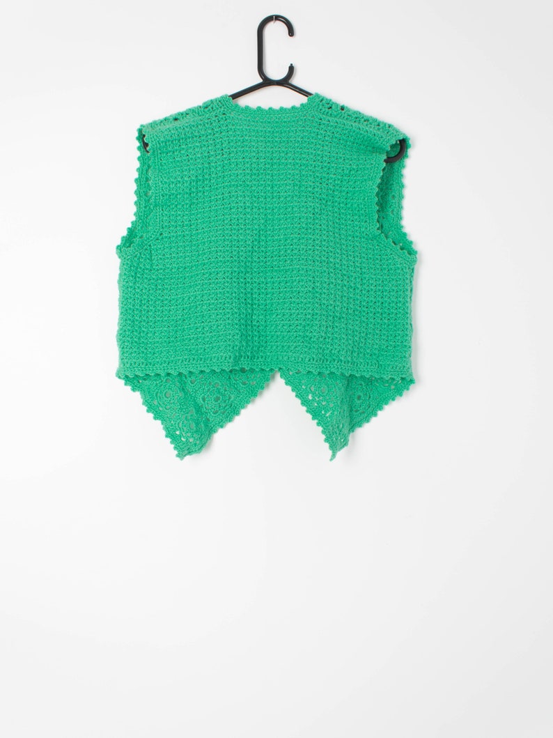 Vintage crochet vest in apple green, hand knitted bohemian summer Medium / Large image 3