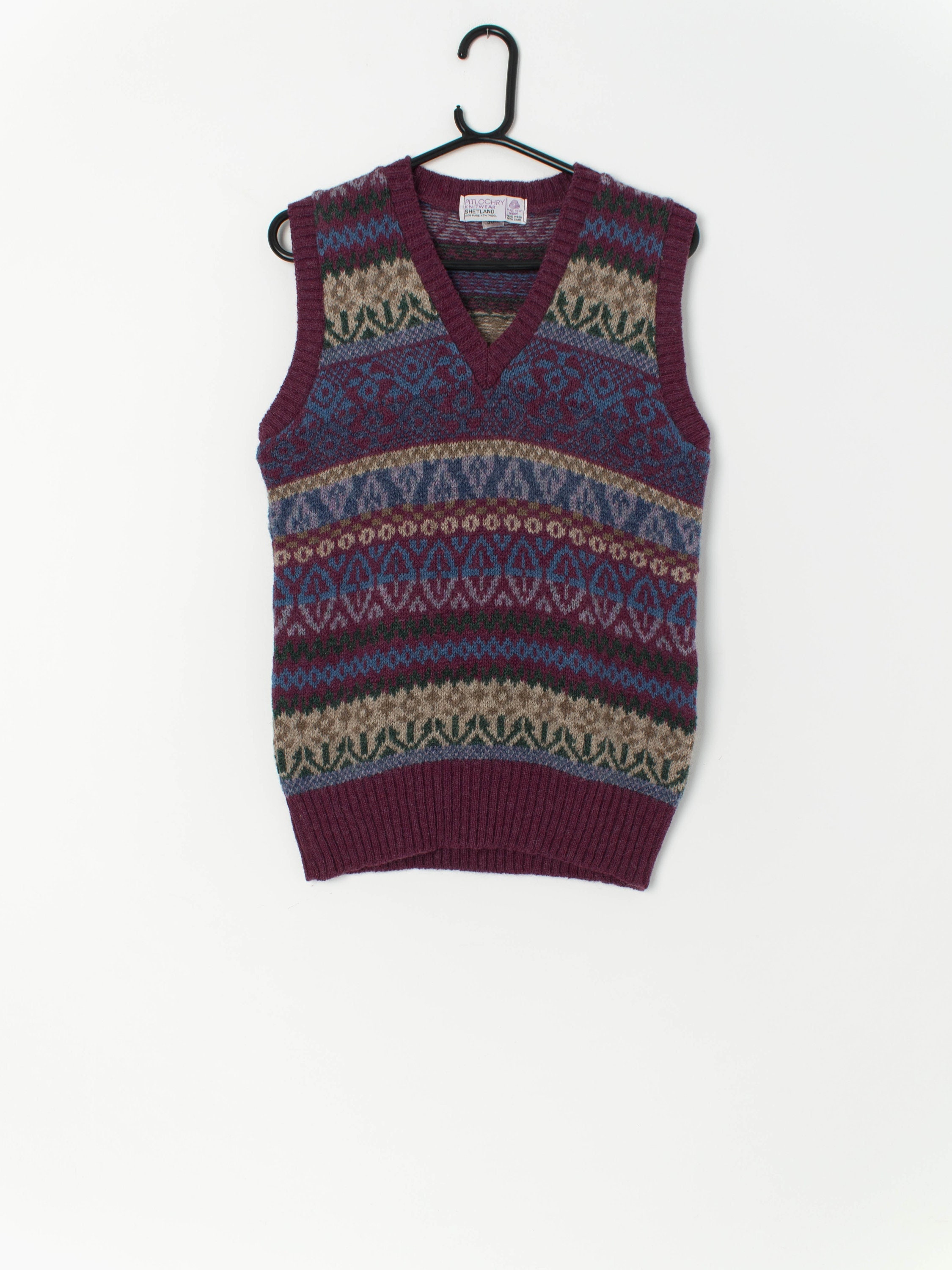 日本全国送料無料商品 | 特集 | Pitlochry Vintage Shetland Purple Dark in Vest Knitted Wool トップス