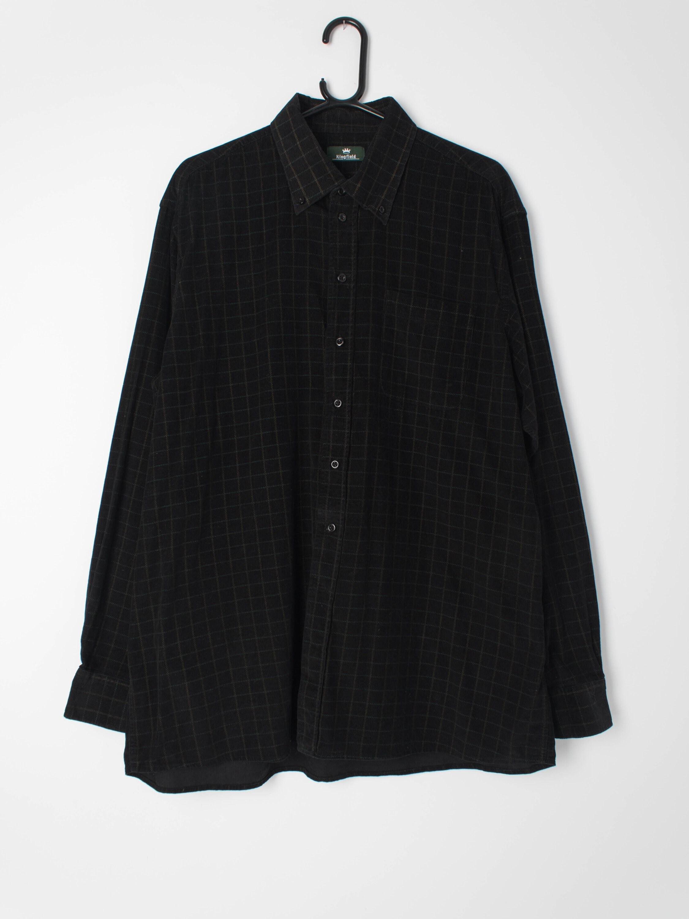 Mens Vintage Check Pattern Fine Corduroy Shirt in Black 2XL - Etsy