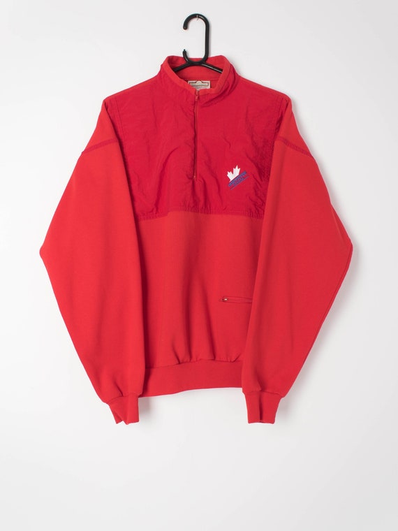 Vintage mens bright red 1/4 zip sweatshirt Vancou… - image 1