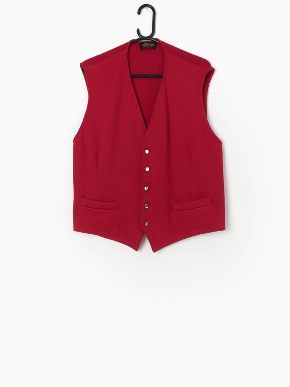 Vintage red wool vest with knitted back - Medium - image 1