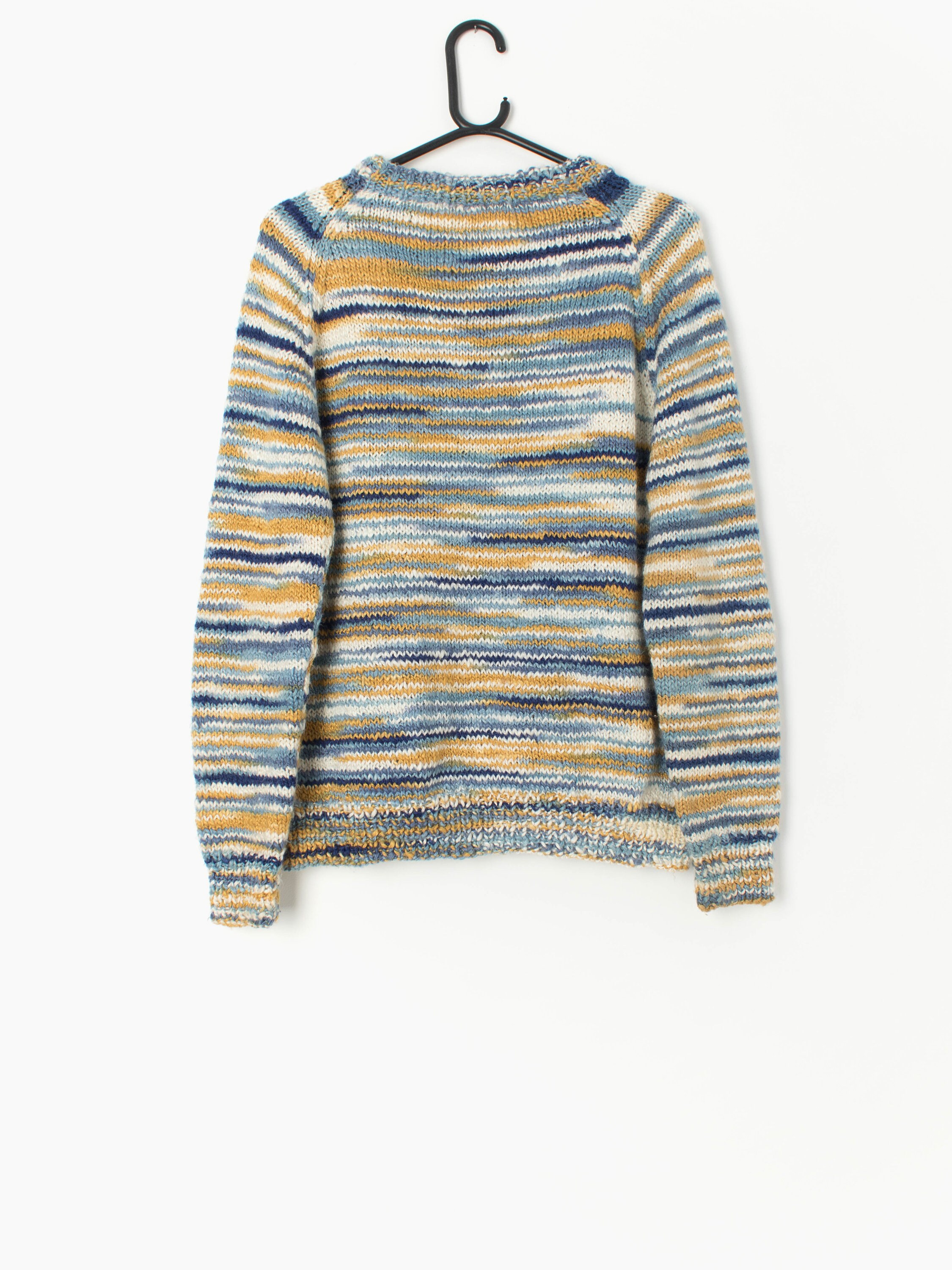 90s Vintage Handknitted Jumper With Multicoloured Stripes 90s Vintage Handknitted Jumper With Multicoloured Stripes