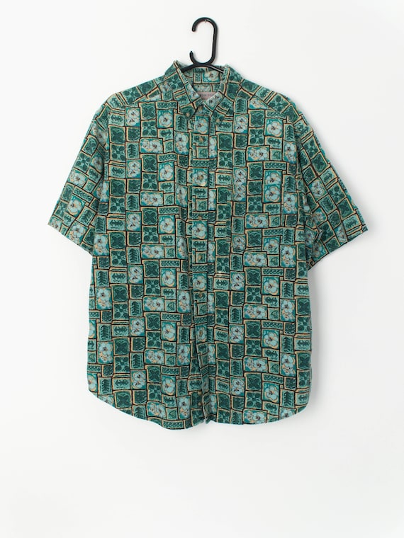 90s vintage Hawaiian shirt with bold green tropic… - image 1