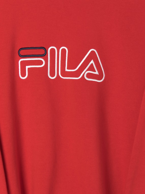 Felpa vintage Fila rosso brillante anni 90 Y2K logo spellout