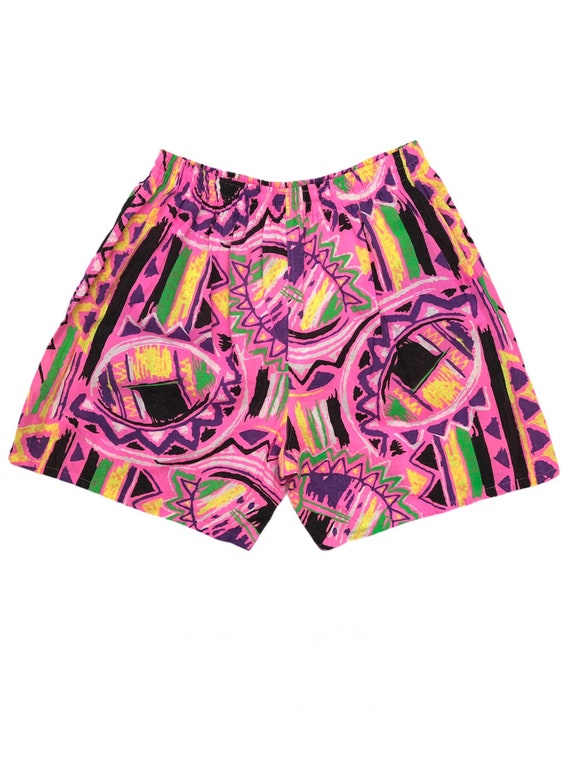80s Vintage Neon Pink Surf Shorts With 