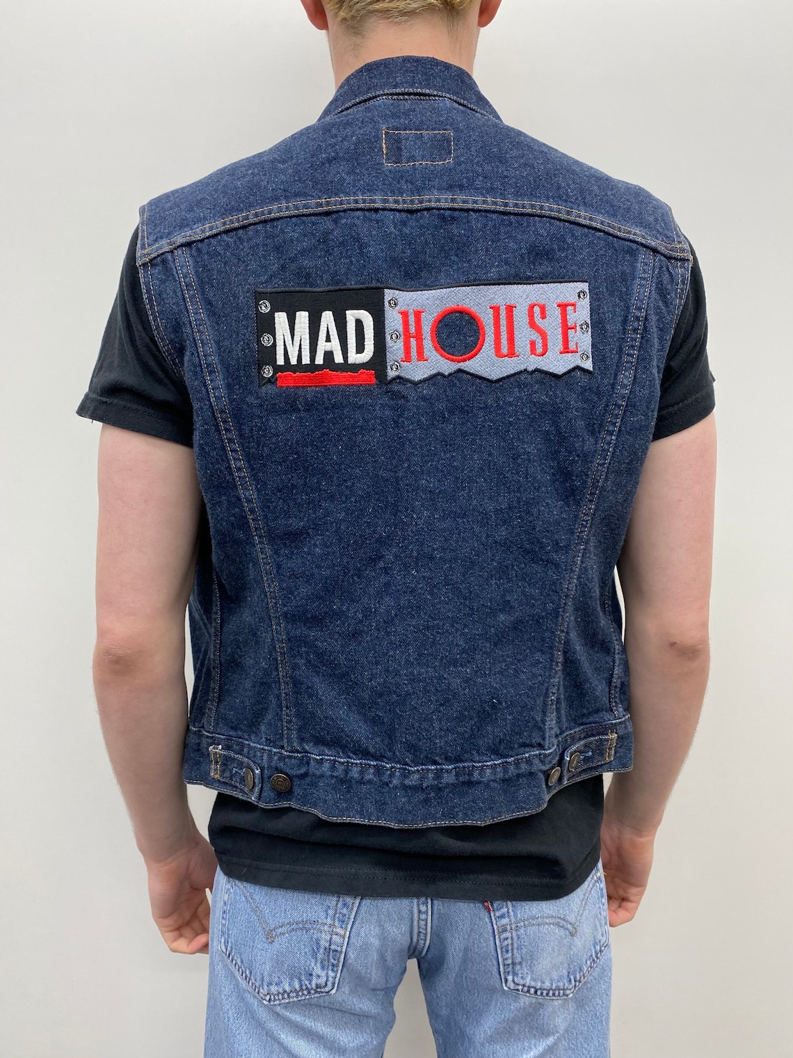 Vintage Mens Levis Sleeveless Denim Jacket Dark Blue with Tan Etsy