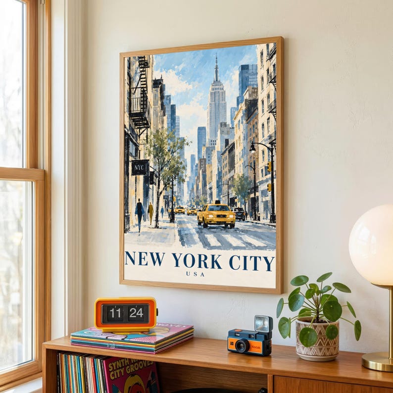 New York City Travel Poster, Empire State Building Wall Art, NYC ...