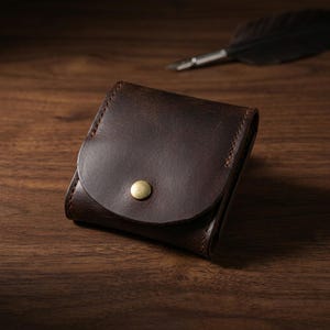 Mini Leather Coin Purse, Snap Closure, Retro Distressed Organizer