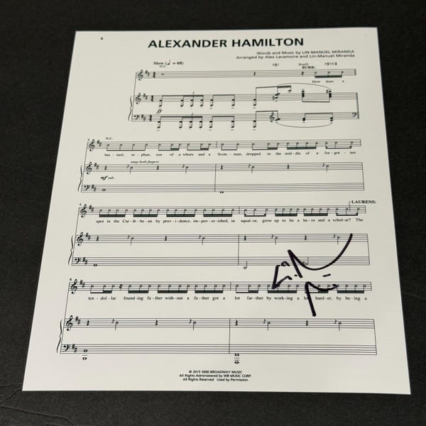 Lin-Manuel Miranda Signed Autographed Authentic Autograph Alexander Hamilton Broadway Music Lyric Sheet