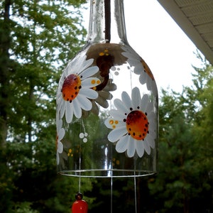 Wind Chimes, Hand painted, Recycled Wine Bottles, Garden Art, Home Décor, Kinetic Chimes, Outdoor Art, Meditating Décor, Wine Chimes, white