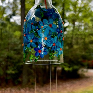 Wind Chimes, Hand painted, Recycled Wine Bottles, Garden Art, Home Décor, Kinetic Chimes, Outdoor Art, Meditating Décor, Wine Chimes