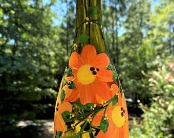 Wind Chimes, Hand painted, Recycled Wine Bottles, Garden Art, Home Décor, Kinetic Chimes, Outdoor Art, Meditating Décor, Wine Chimes, Orange