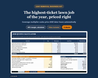 Preiskalkulator für Laubentfernung (Excel), Herbstputz-Komplettpaket, Servicevertrag, Kostenvoranschlag- und Rechnungsvorlagen, Google Sheets