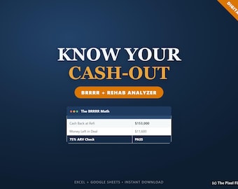 Calculadora BRRRR - Hoja de cálculo para analizar operaciones de rehabilitación para inversores inmobiliarios, ARV, refinanciamiento y flujo de caja, plantilla de Excel