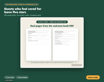 Airbnb Welkomstboeksjabloon, 12 Berichten voor de Host & Noodpakket — Gastenboek, Huishandleiding, Contactblad | Printbaar PDF | Letter + A4