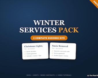 Paquete de negocios complementarios de invierno / Kit de instalación de luces navideñas + Kit de negocios de remoción de nieve / Calculadoras de precios, contratos, Excel