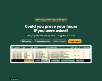 Airbnb Tax Hours Log, Material Participation Tracker, Short Term Rental Time Log Spreadsheet, 100 & 500 Hour Test, Excel Google Sheets