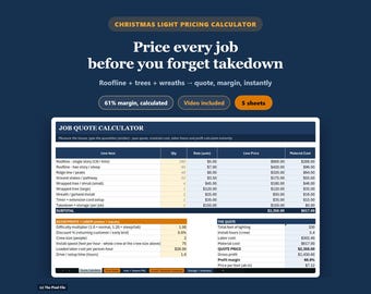 Preiskalkulator für Weihnachtsbeleuchtung (Excel), Vorlage für Angebote und Kostenvoranschläge für Weihnachtsbeleuchtung, Arbeitskosten + Gewinnspanne, Saison-Gewinn- und Verlustrechnung, Google Sheets