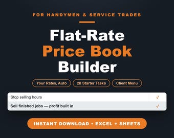 Calculadora de precios de tarifa plana en Excel: calculadora de precios de servicios para personal de mantenimiento, fontanería, electricidad, climatización (HVAC) / hoja de precios de trabajos, menú del cliente.