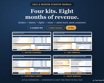 Fall Winter Business Startup Bundle, 4 Kits: Gutter Cleaning, Leaf Removal, Christmas Lights, Snow Removal, Pricing Calculators