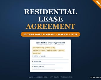 Residential Lease Agreement Template Editable Word, Rental Contract for Landlords + Lease Renewal Letter & Guide, Instant Download