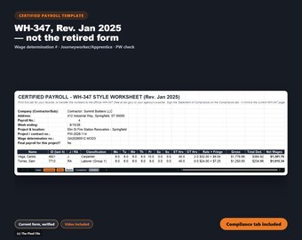Modello Excel per la gestione delle buste paga certificate / Foglio di calcolo per il rapporto settimanale in stile WH-347 / Metodo Davis-Bacon per la gestione delle buste paga in base alla retribuzione prevalente per i contratti governativi