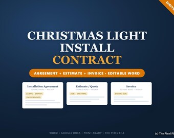 Kontrakt för installation av julbelysning, avtal om julbelysning med klausul om nedtagning och förvaring, offert och faktura, redigerbart Word-dokument
