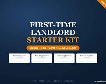 First Time Landlord Starter Kit, Lease Agreement, Rental Application, Tenant Screening Tracker Excel, Move In Checklist, Editable