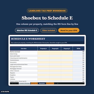 Rental Property Tax Spreadsheet - Landlord Schedule E Prep Workbook, Deduction Tracker for Tax Season, Excel Template