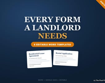 Paquete de formularios de arrendamiento para propietarios: contrato de alquiler, aviso de desalojo y plantillas legales para propietarios de inmuebles, descarga instantánea editable.
