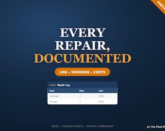 Registro de mantenimiento de alquileres - Hoja de cálculo para el seguimiento de reparaciones de propiedades para propietarios, proveedores y registros de costos, Excel y Google Sheets