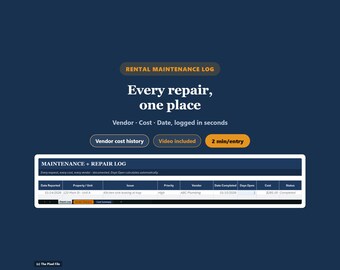 Mietinstandhaltungsprotokoll – Tabellenkalkulation zur Nachverfolgung von Immobilienreparaturen für Vermieter, Dienstleister und Kostenaufzeichnungen, Excel & Google Sheets