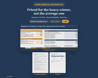 Snow Removal Business Kit | Snow Plowing Contract Template & Pricing Calculator Excel | Seasonal vs Per Push, Invoice, Incident Report