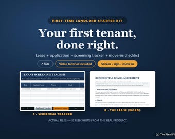 First Time Landlord Starter Kit, Lease Agreement, Rental Application, Tenant Screening Tracker Excel, Move In Checklist, Editable