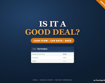 Calculadora de análisis de propiedades de alquiler: hoja de cálculo de flujo de caja, tasa de capitalización y retorno de la inversión para inversores inmobiliarios (Excel y Google Sheets).