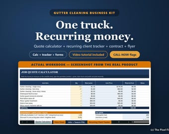 Gutter Cleaning Business Kit, Pricing Calculator Excel, Service Contract, Estimate & Invoice Template, Recurring Client Tracker