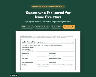 Airbnb Welcome Book Template, 12 Host Message Scripts & Emergency Kit — Guest Book, House Manual, Contact Sheet | Print PDF | Letter + A4