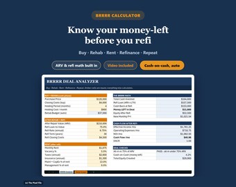 BRRRR-Rechner – Excel-Vorlage zur Analyse von Sanierungsprojekten für Immobilieninvestoren, Verkehrswert, Refinanzierung und Cashflow
