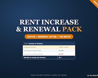 Rent Increase Notice Template Editable Word, Lease Renewal Letter, Increase vs Turnover Calculator Excel, Landlord Notice Kit