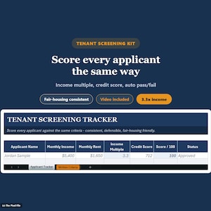 Tenant Screening Tracker  - Rental Application Form, Background Check Sheet & Landlord Reference Templates, Instant Download