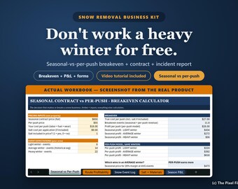 Snow Removal Business Kit | Snow Plowing Contract Template & Pricing Calculator Excel | Seasonal vs Per Push, Invoice, Incident Report