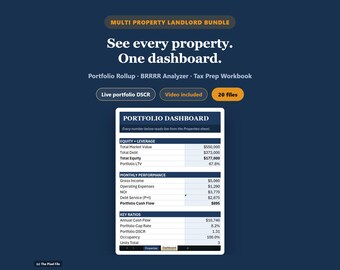Multi Property Landlord Bundle - Rental Portfolio Dashboard, BRRRR And Tax Workbook, Lease Forms, Excel & Google Sheets, 20 Files