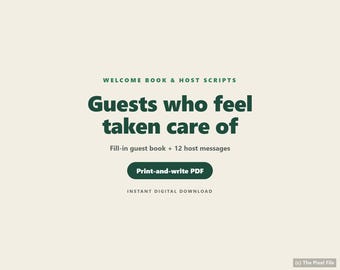 Plantilla de libro de bienvenida de Airbnb, 12 guiones de mensajes para anfitriones y kit de emergencia: libro de visitas, manual de la casa, hoja de contacto / Imprimir PDF / Carta + A4